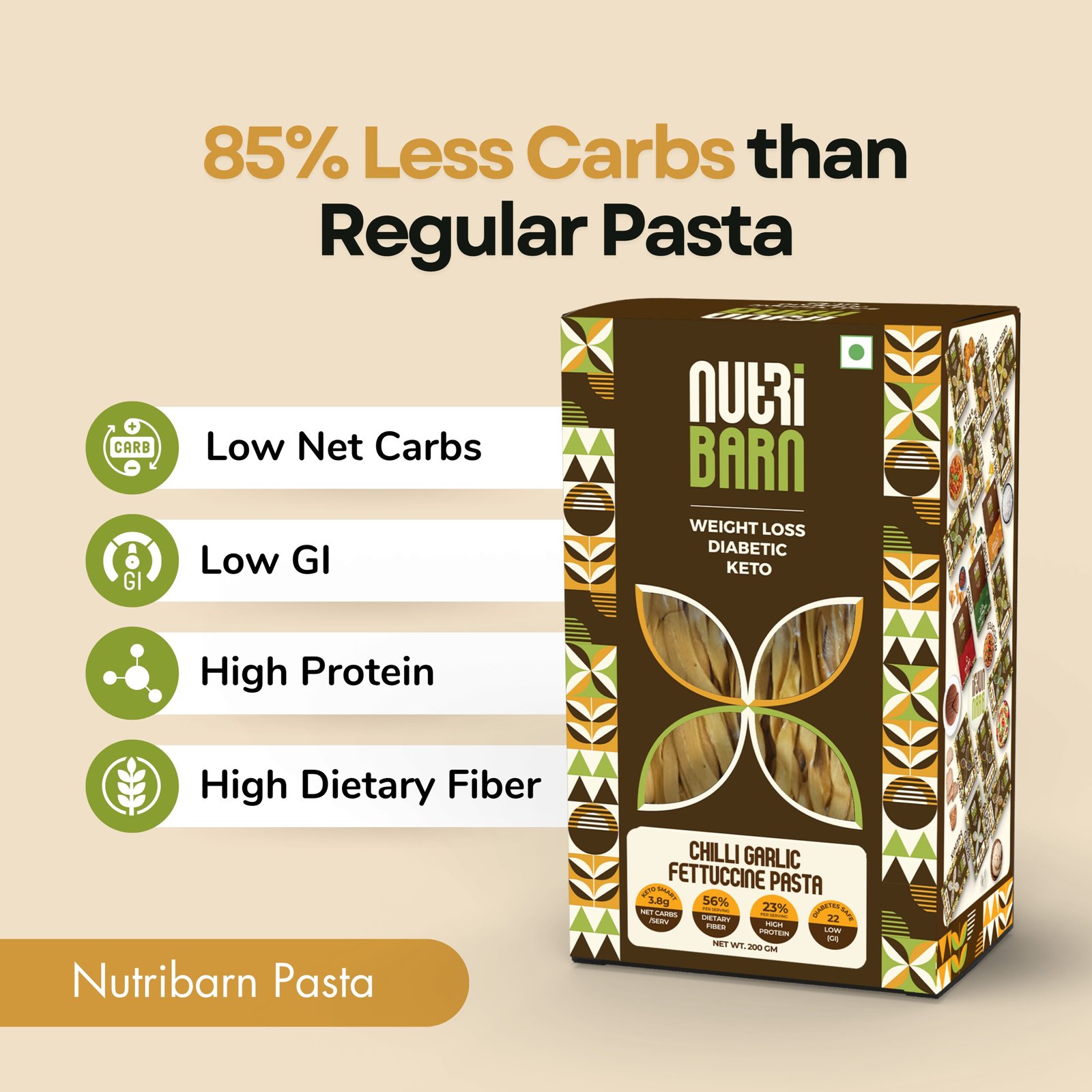 Nutribarn Keto Chilli Garlic Fettuccine Pasta (Flat noodles) - Image 3