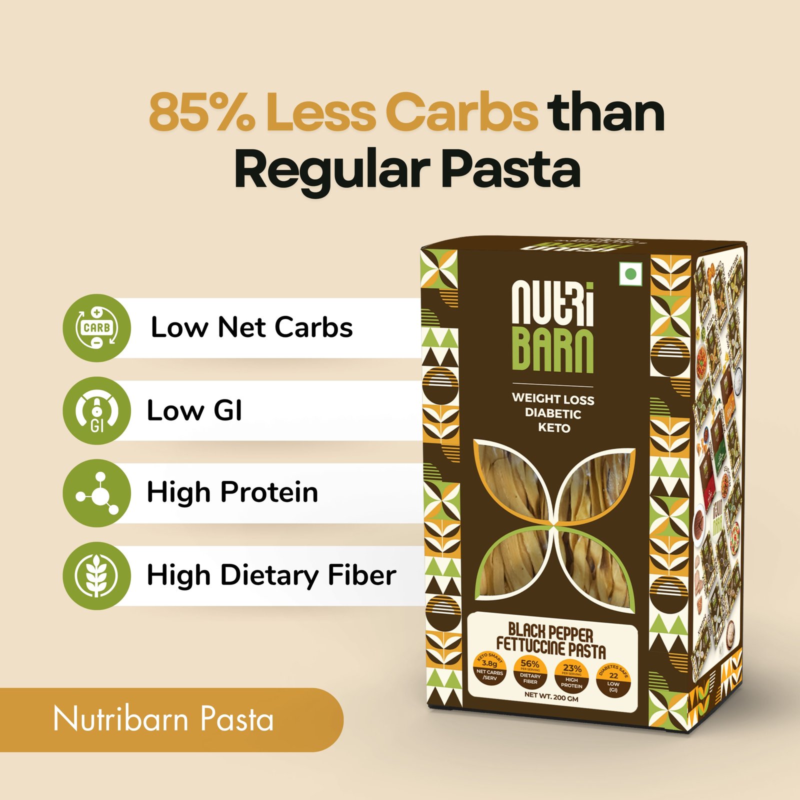 Nutribarn Keto Pepper Fettuccine Pasta (Flat noodles) - Image 3
