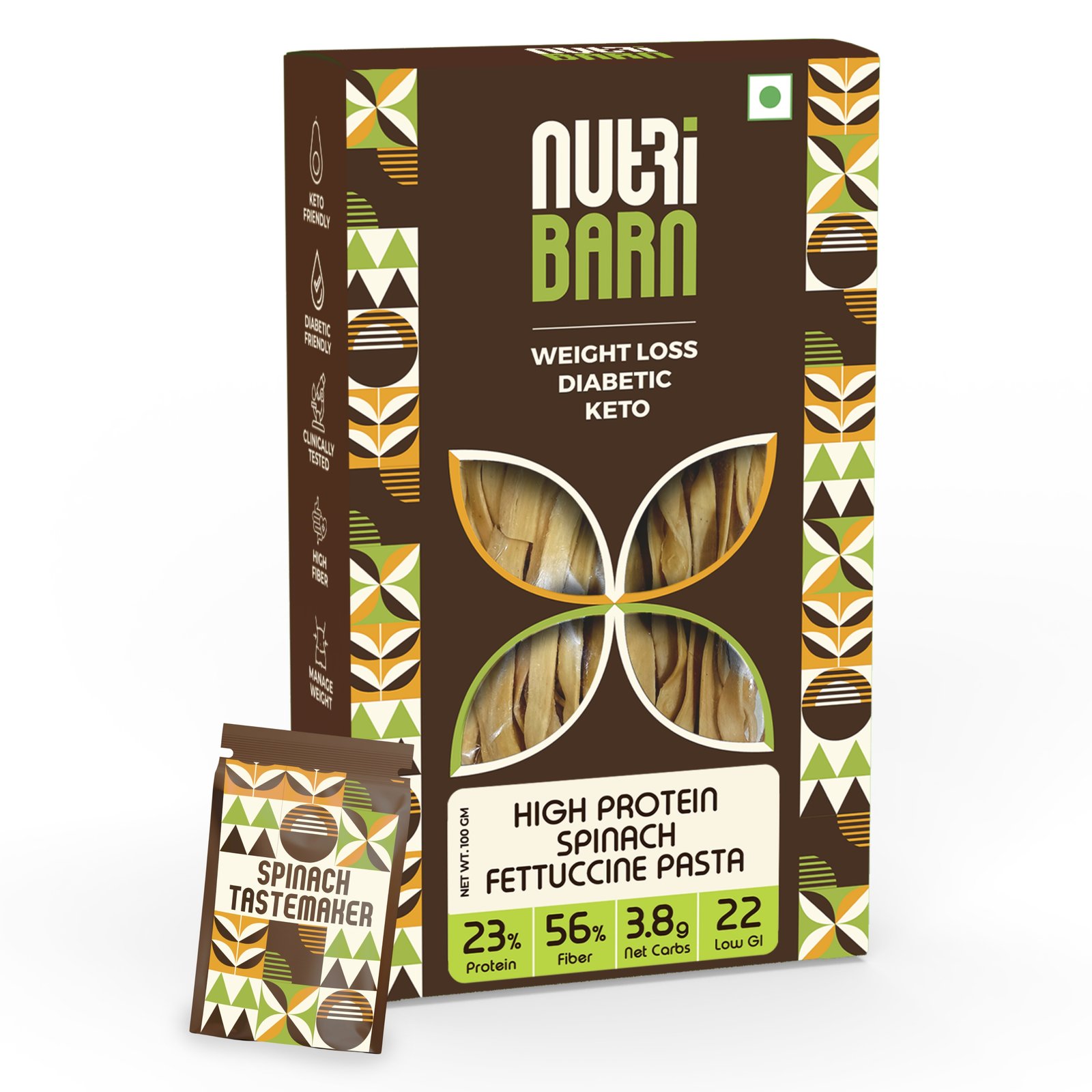 Nutribarn Keto Spinach Fettuccine Pasta (Flat noodles)