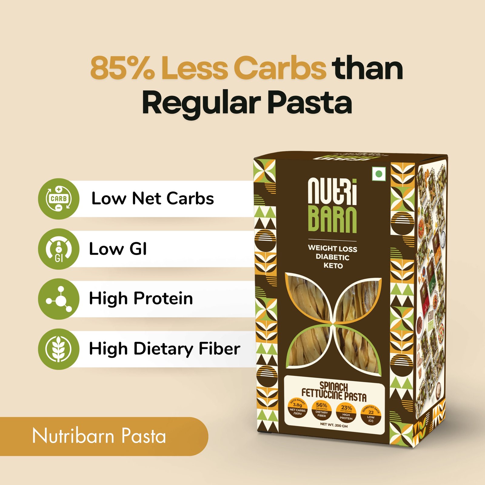 Nutribarn Keto Spinach Fettuccine Pasta (Flat noodles) - Image 3